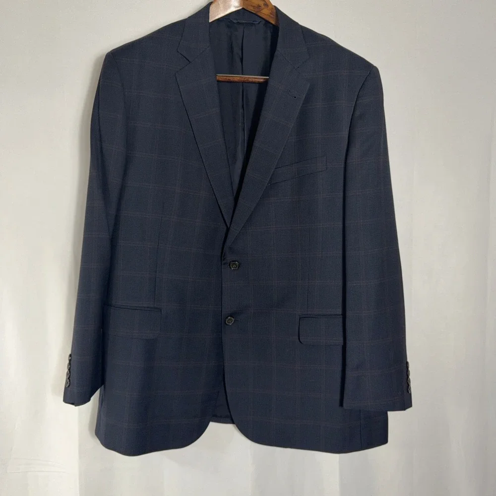 Brooks Brothers Blazer 1818 Madison Windowpane Wool Navy Blue Mens 48R
